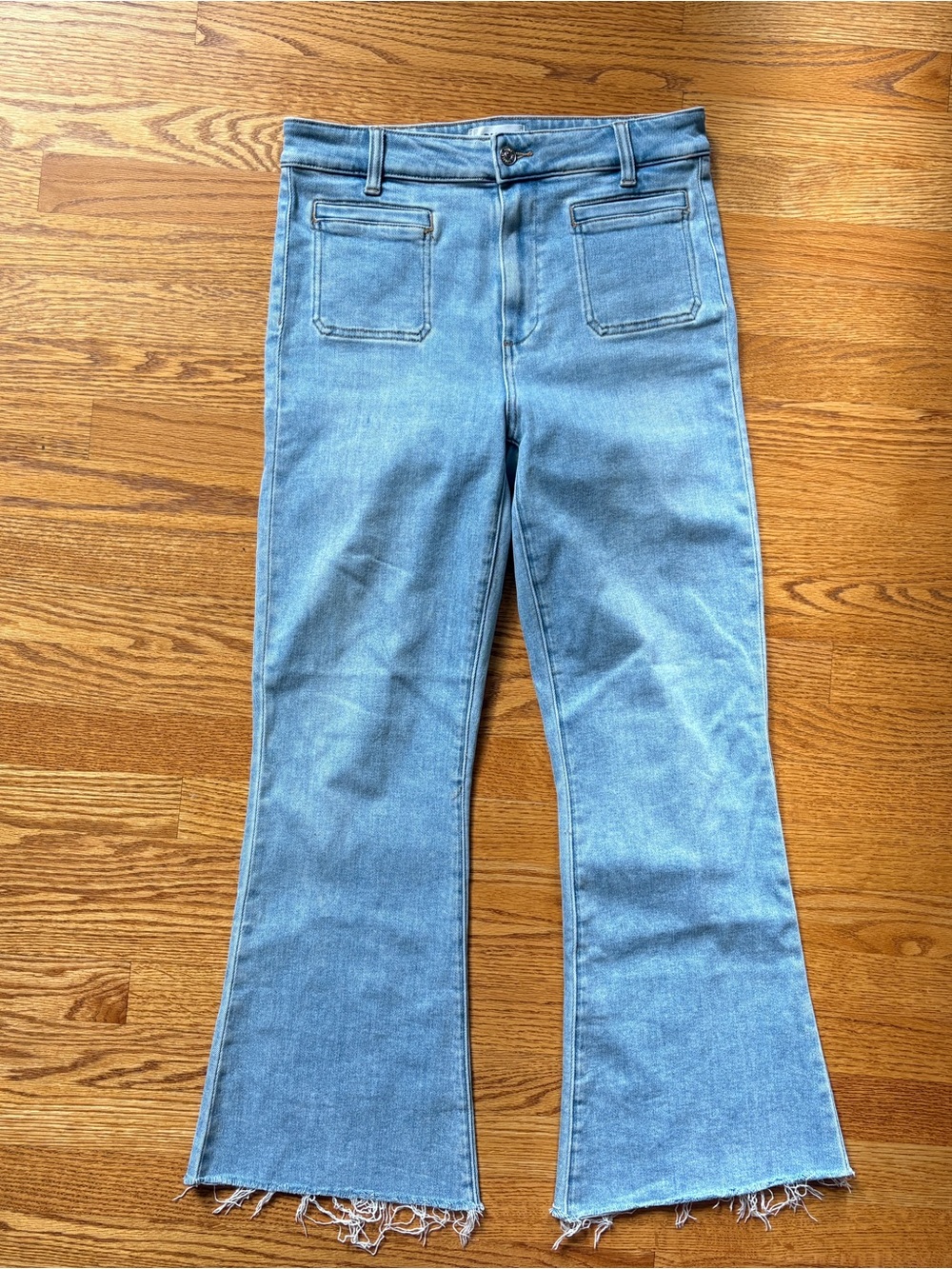 Paige Marlow Skimmer Light Blue Raw Hem Flare Jeans 29